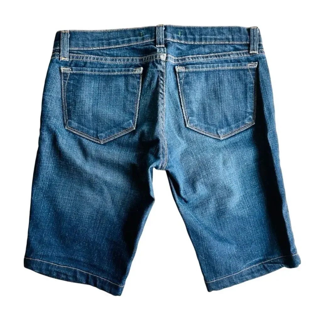 J Brand Jean Short Long Bermuda Size 26 5 Pocket Belted Mid Rise Stretch